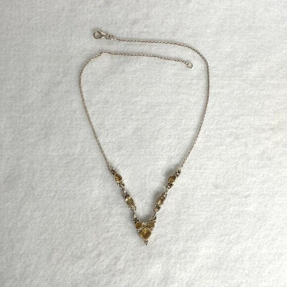 Sterling Silver 925 Multi Gemstone Citrine Collar V Necklace Cable Chain 17" - Picture 11 of 16